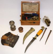 Late C19th/early C20th Magneto electric shock machine; travelling inkwell engraved with a boat and