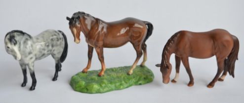 Three Beswick ceramic horse figurines, 2 with minor damage/chip (see photos)