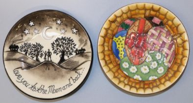 Moorcroft Pottery: two MCC Moorcroft Collectors Club pin dishes/coasters, both signed - 'Love you to