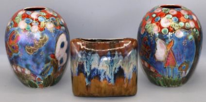 Anita Harris Art Pottery - three vases, incl. two decorated with butterflies and fairies, max. H15cm