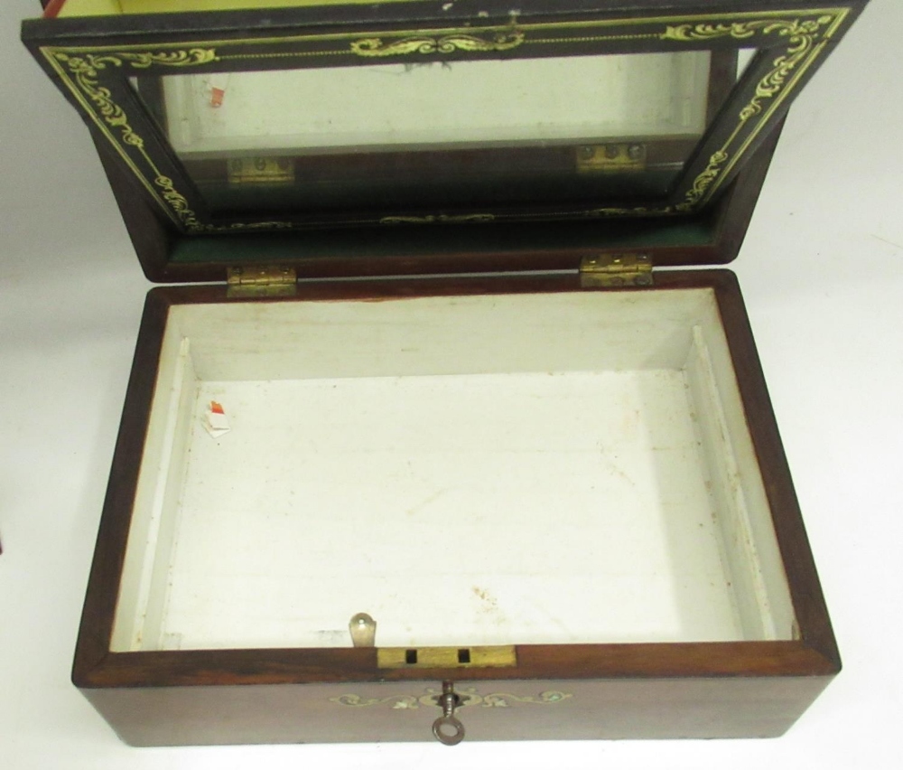 Victorian brass bound walnut lap desk with fitted interior, W46cm, Edwardian oak correspondence - Image 4 of 6