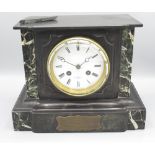 Hry. Marc Paris, C19th French slate and variegated marble mantle clock, stepped and moulded case