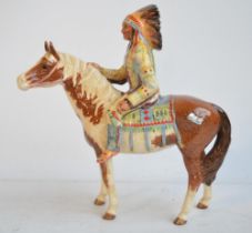 Beswick Mounted Indian on Skewbald Horse 1391. Rear left leg repaired, otherwise excellent