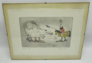 Clarke (Graham, 1941-); Pardon?, 1982, hand-coloured etching with aquatint on paper, signed, titled