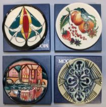 Moorcroft Pottery: four trial pin dishes/coasters - 'Melody' design trial designed by Sian Leeper,