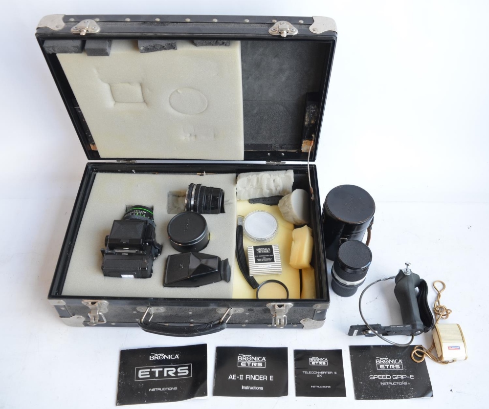 Bronica Zenza ETRS medium format camera with a range of accessories to include Speed Grip, a Bronica