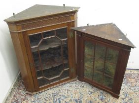 Chippendale style mahogany glazed door corner cabinet and another similar, W69cm D40cm H68cm max (2)
