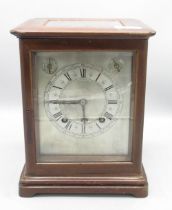 Winterhalder and Hofmeier C20th mahogany bracket clock, the plain case having four glazed bevelled