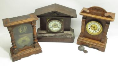 British United Clock Co., Ltd early C20th oak striking mantle clock H40.5cm and two others (3)