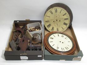 J. West Oldham C19th 14" painted 8 day longcase clock dial, two wall clock cases, turned finials