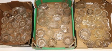 Collection of C19th and later clear glass salts, to include cut and pressed examples (approx. 60)