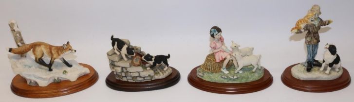 Border Fine Arts figural groups: Scarecrow Scallywags B0085, Snowy Trail FT03, and Pet Lambs