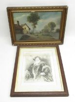 Continental School (C20th); Figure before a stone cottage in a landscape, indistinctly signed,
