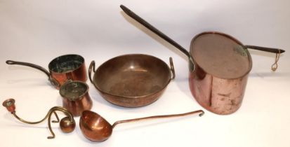 Group of metal ware, incl. a candlestick in the manner of W.A.S. Benson, with brass stem, copper