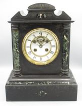 S Marti & Cie. late C19th French slate and variegated marble mantle clock, architectural case with