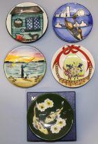 Moorcroft Pottery: five MCC Moorcroft Collectors' Club pin dishes/coasters - 'Fishing' dated 2014;