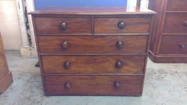 C19th mahogany chest of two short over three long drawers with turned knob handles, H78cm, D47cm,