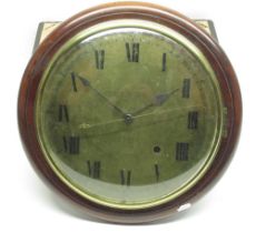 C19th English mahogany 'Greenwich Time' tavern clock wall timepiece, circular plain case, brass