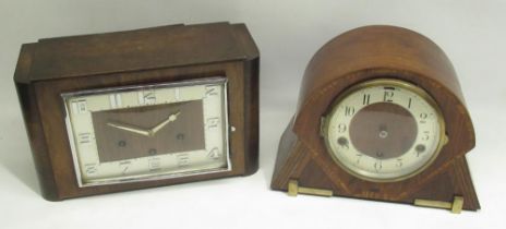 H.A.C. 1930's 8 day Westminster chiming walnut and oak mantle clock W33cm and a similar period