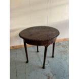Georgian style carved oak folding top circular tea table, on cabriole legs and with pad feet,
