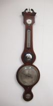 A. Vanini, Sheffield - C19th inlaid mahogany wheel barometer, swan neck pediment with boxwood