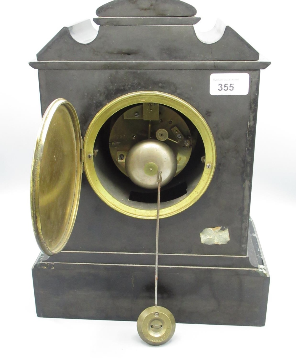 S Marti & Cie. late C19th French slate and variegated marble mantle clock, architectural case with - Image 4 of 5