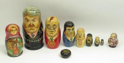 Matryoshka dolls of former Soviet presidents and Karl Marx inc. Yeltsin Gorbachev, Brezhnev,