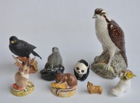 Collection of ceramic animal figurines incl. Beswick Panda and 2 mice, Beneagles Osprey (empty