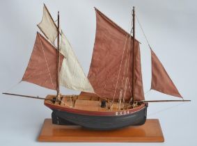 Large static wooden model of The Hastings fishing lugger RX94, built from the vintage and