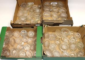 Collection of C19th and later clear glass salts, to include cut and pressed examples (approx. 80)