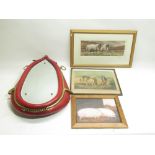 Red leather and brass horse collar mirror H68cm, Andrew Hutchinson Signed Limited Edition Print