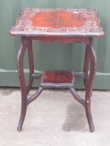 Edwardian walnut two-tier occasional table, shaped top carved with shells and scrolls, W57cm D59cm