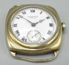 Borgel Swiss retailed by J. W. Benson gold cushion cased semi hermetic wristwatch, signed white