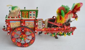 Homemade wooden model of a Sicilian donkey cart, L53xW29cm.