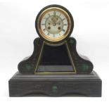 S. Marti & Cie C19th French slate and malachite mantel clock, drum head over bevelled glazed