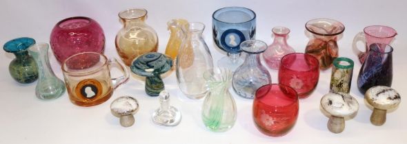 Collection of late C20th art glass, incl. a small Val St Lambert vase, Orrefors scent bottle, two
