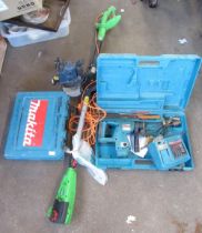 Electric pruning chainsaw, Makita BHR200 drill, Router, 12v drill, electric bench grinder