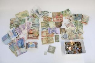 Large collection of all world banknotes, many countries represented with the majority being South