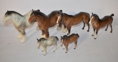 Six ceramic Beswick horses. 3 in undamaged condition, 3 with damage/repairs (see photos)