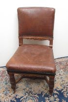 Victorian oak and ebonised side chair, with nailed leather seat and back on fluted supports with