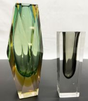 C20th Murano double submerso faceted vase in manner of Flavio Poli, H20.7cm, another Murano glass
