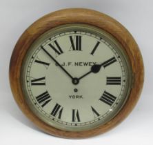 J. G. F. Newey, York - early C20th oak dial wall timepiece, moulded case, brass bezel enclosing