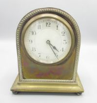 French early C20th 8 day silver plated mantle timepiece, arched topped case with applied rope