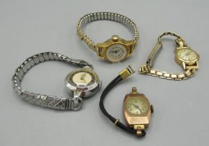 Ladies Atlantic gold wristwatch, signed silvered Arabic dial with applied baton hours, two piece