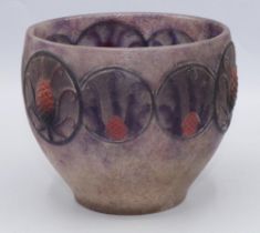 Gabriel Argy-Rousseau Alpine Thistles pate de verre glass bowl, modelled with a frieze of flowerhead