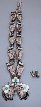 Possibly Native American origin white metal beaded necklace decorated with birds, inlaid with