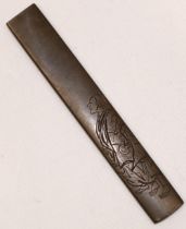 Japanese 17th century copper Kodzuka grip, possibly Mumia with Samuria disign and three digit