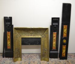 Victorian Aesthetic Movement marble fire surround, frieze and legs painted with garden flowers in