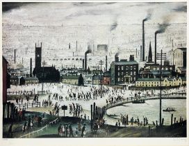 After Laurence Stephen Lowry RBA, RA (1887-1976) 'An Industrial Town' colour reproduction with the