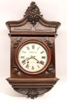 J. Delaye Grenoble - early C20th mahogany wall clock, carved scroll topped case with applied